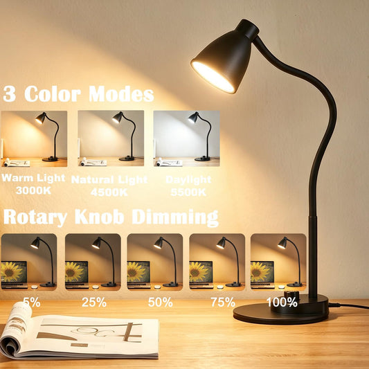 LED Desk Lamp with USB Charging Port 3 Color Modes Dimmable, Black