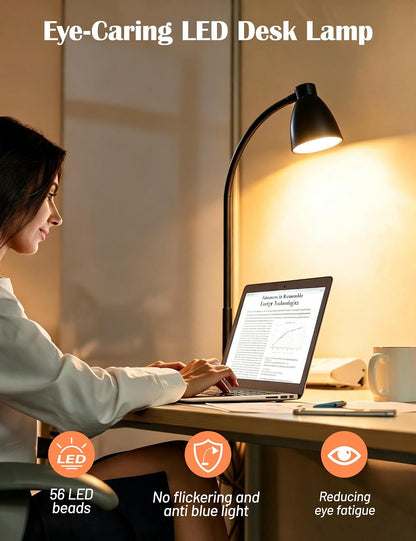 LED Desk Lamp with USB Charging Port 3 Color Modes Dimmable, Black