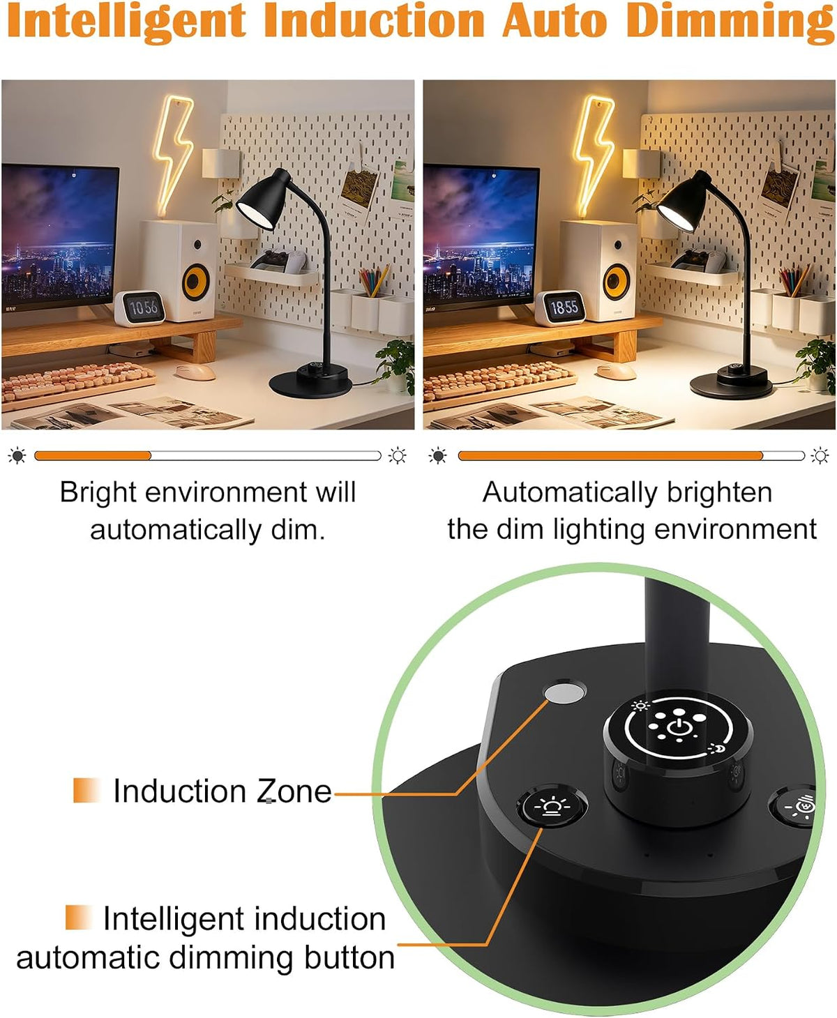 LED Desk Lamp with USB Charging Port 3 Color Modes Dimmable, Black
