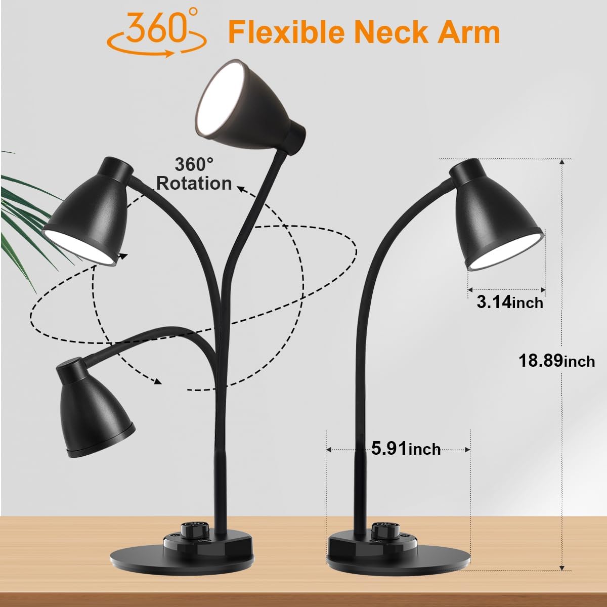 LED Desk Lamp with USB Charging Port 3 Color Modes Dimmable, Black