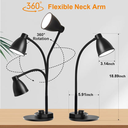 LED Desk Lamp with USB Charging Port 3 Color Modes Dimmable, Black