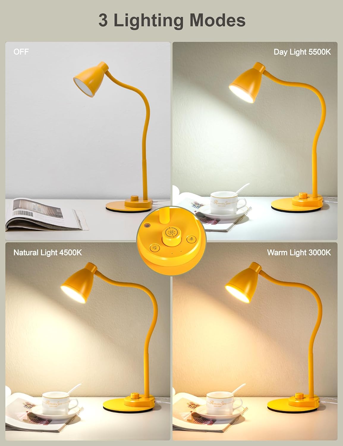 LED Desk Lamp with USB Charging Port 3 Color Modes Dimmable, Black