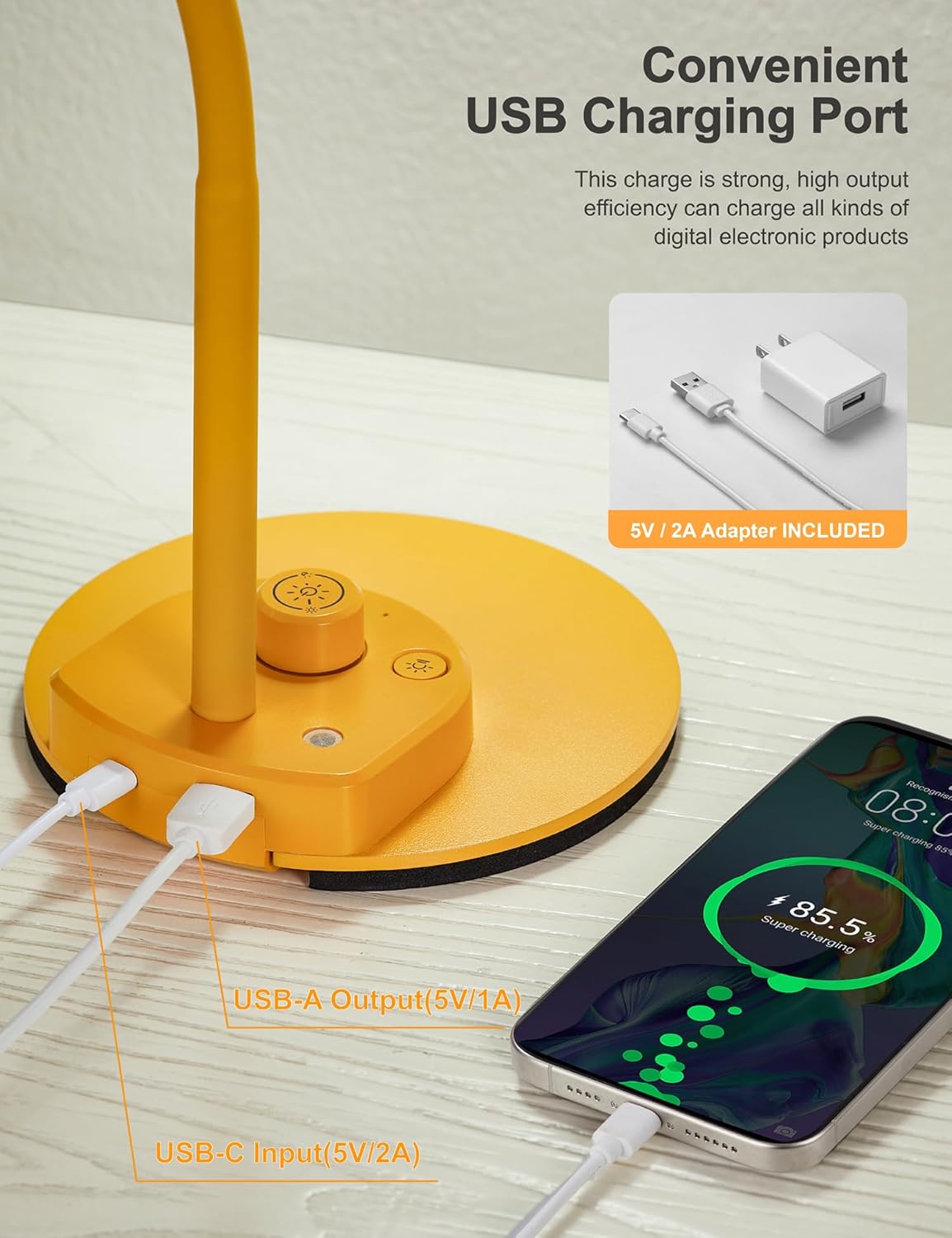 LED Desk Lamp with USB Charging Port 3 Color Modes Dimmable, Black