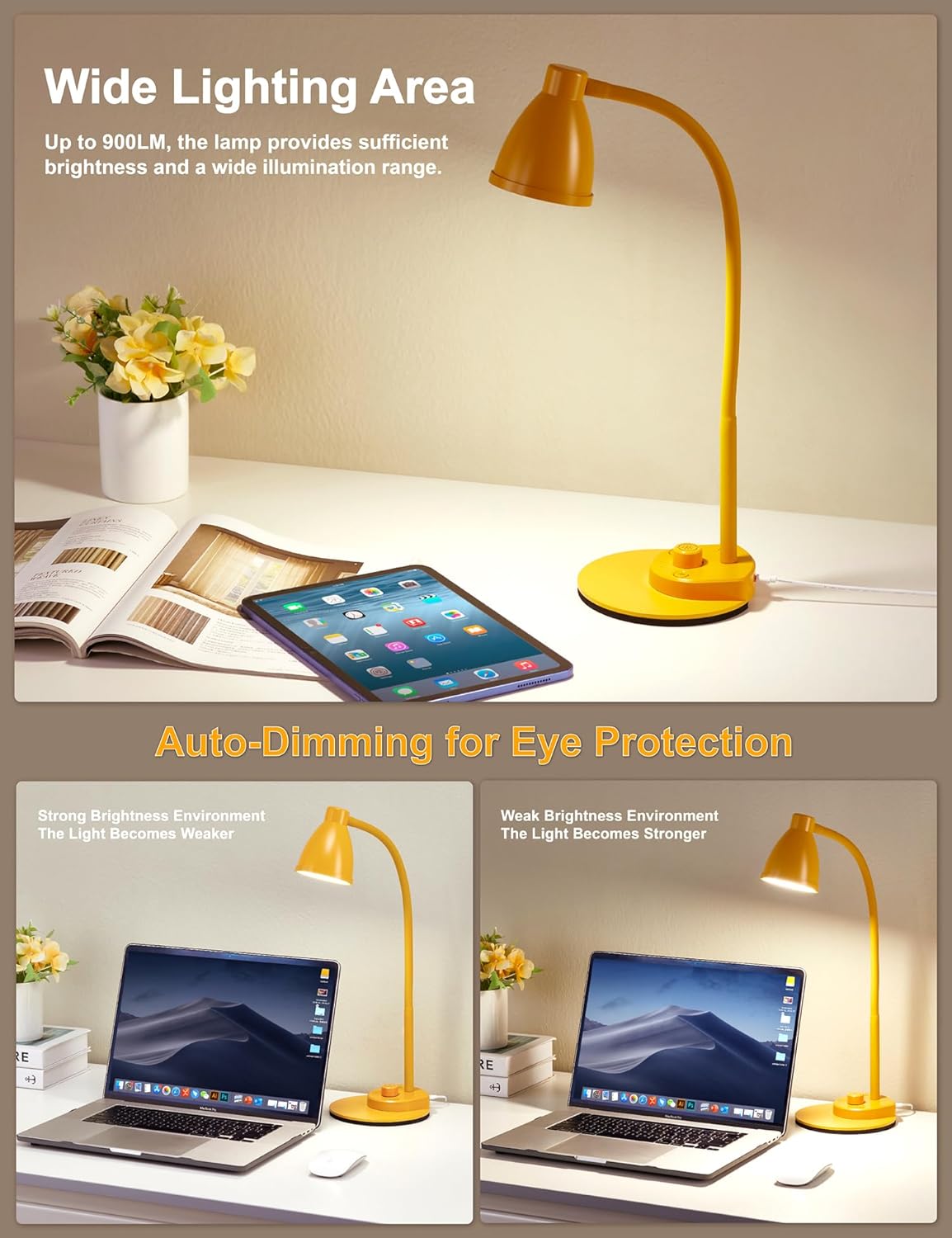 LED Desk Lamp with USB Charging Port 3 Color Modes Dimmable, Black