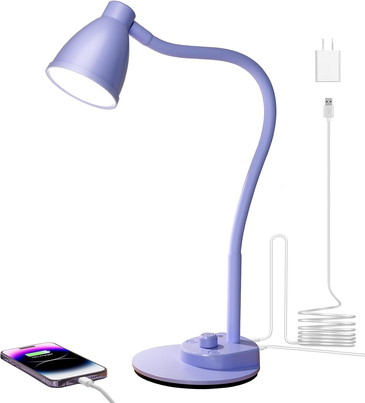 LED Desk Lamp with USB Charging Port 3 Color Modes Dimmable, Black