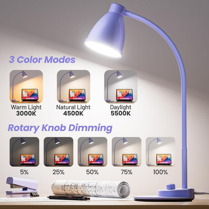 LED Desk Lamp with USB Charging Port 3 Color Modes Dimmable, Black