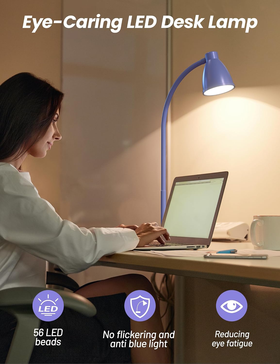 LED Desk Lamp with USB Charging Port 3 Color Modes Dimmable, Black