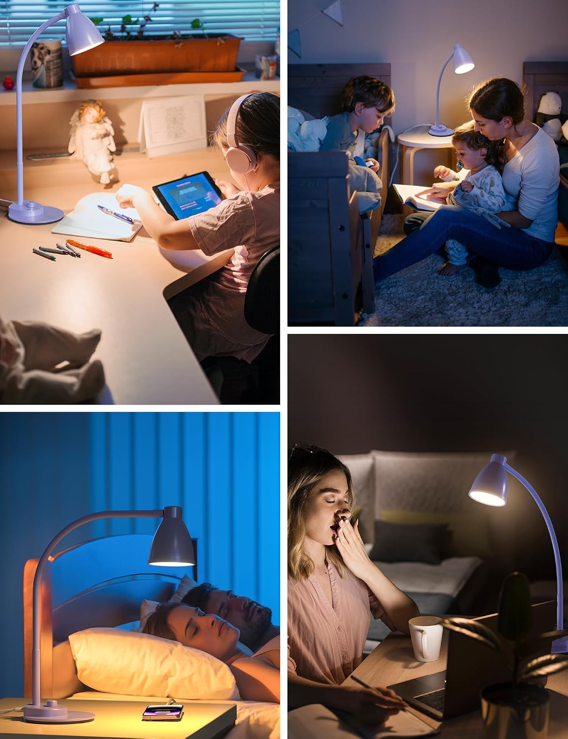 LED Desk Lamp with USB Charging Port 3 Color Modes Dimmable, Black