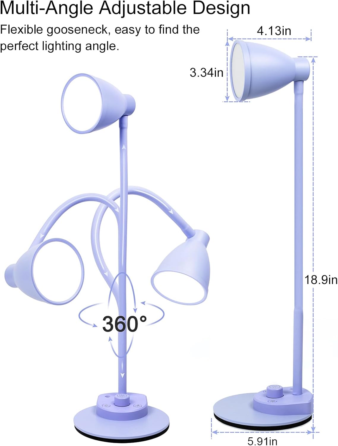 LED Desk Lamp with USB Charging Port 3 Color Modes Dimmable, Black
