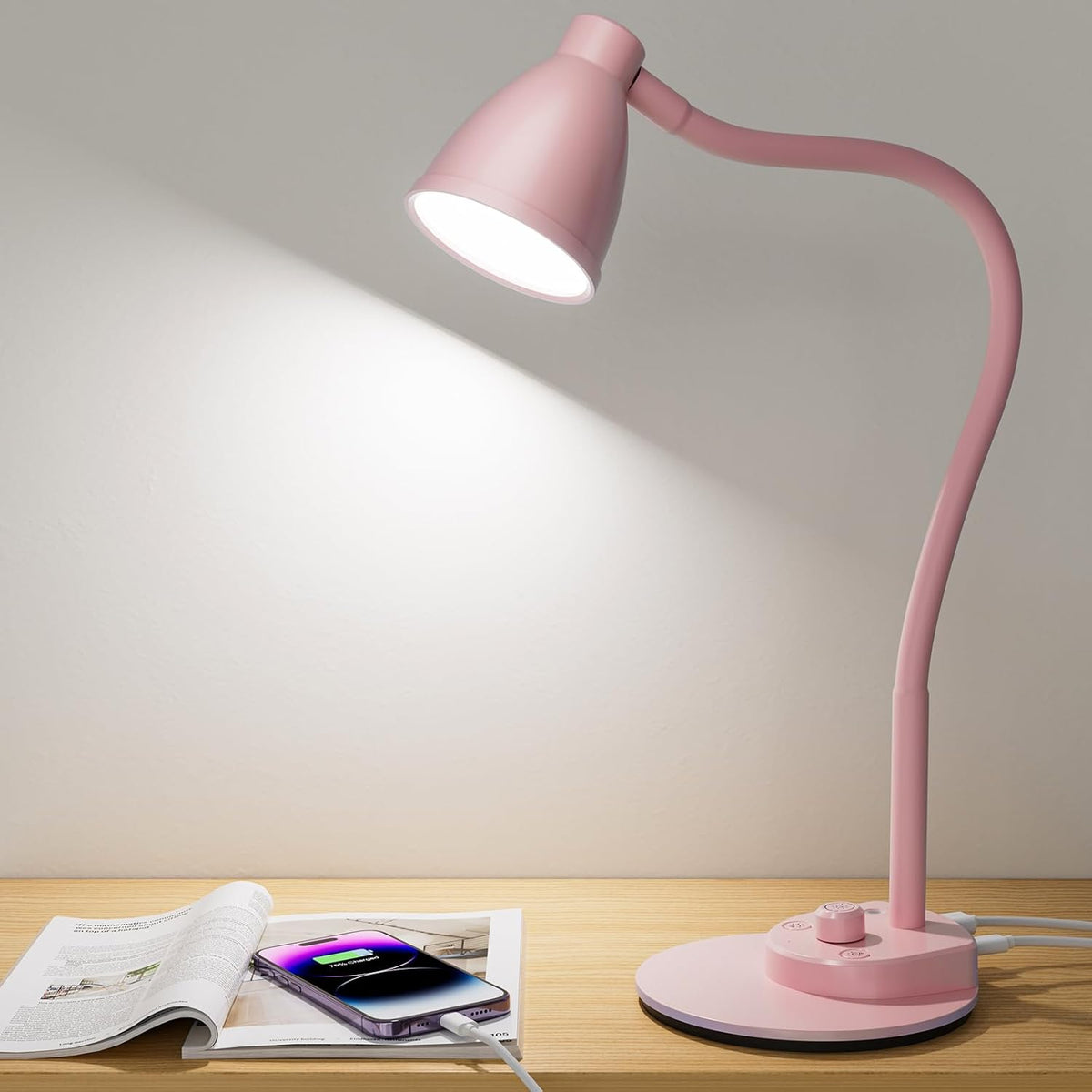 LED Desk Lamp with USB Charging Port 3 Color Modes Dimmable, Black