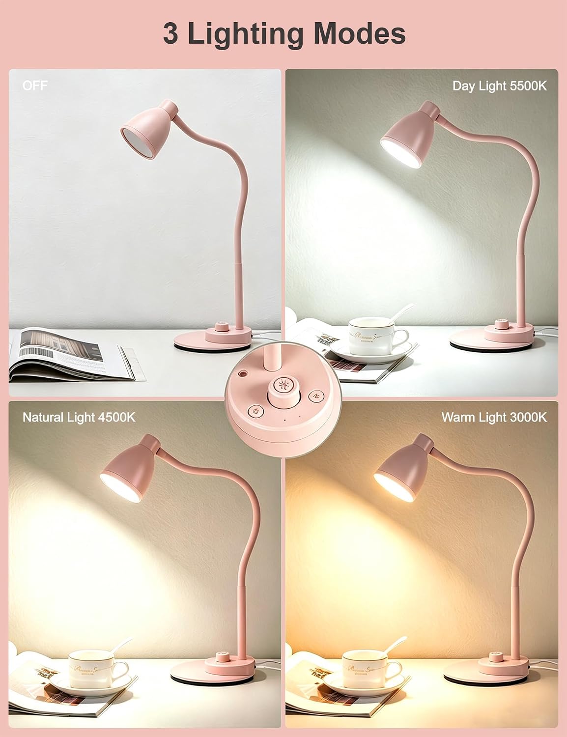 LED Desk Lamp with USB Charging Port 3 Color Modes Dimmable, Black