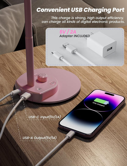 LED Desk Lamp with USB Charging Port 3 Color Modes Dimmable, Black