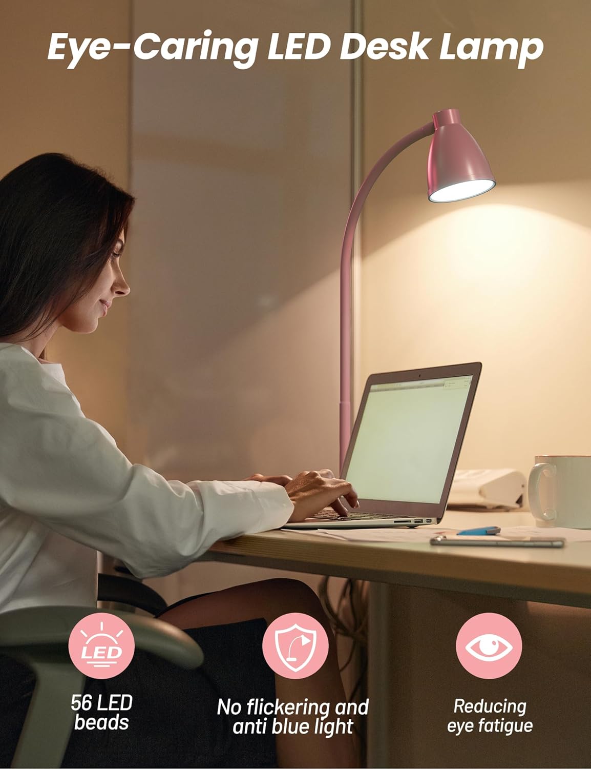 LED Desk Lamp with USB Charging Port 3 Color Modes Dimmable, Black