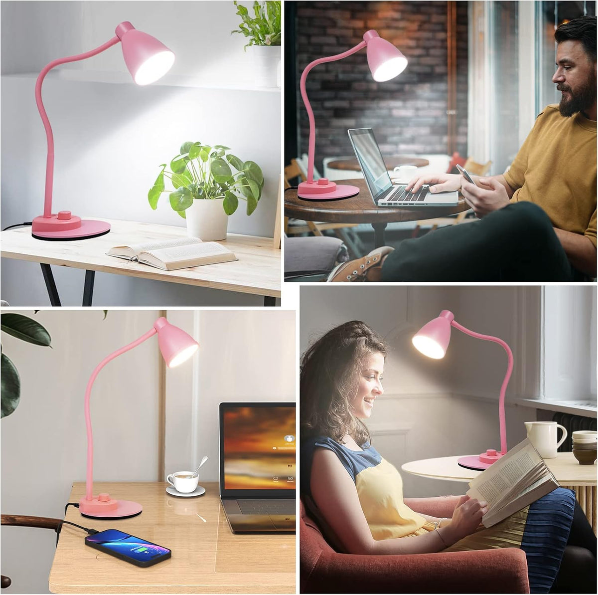 LED Desk Lamp with USB Charging Port 3 Color Modes Dimmable, Black