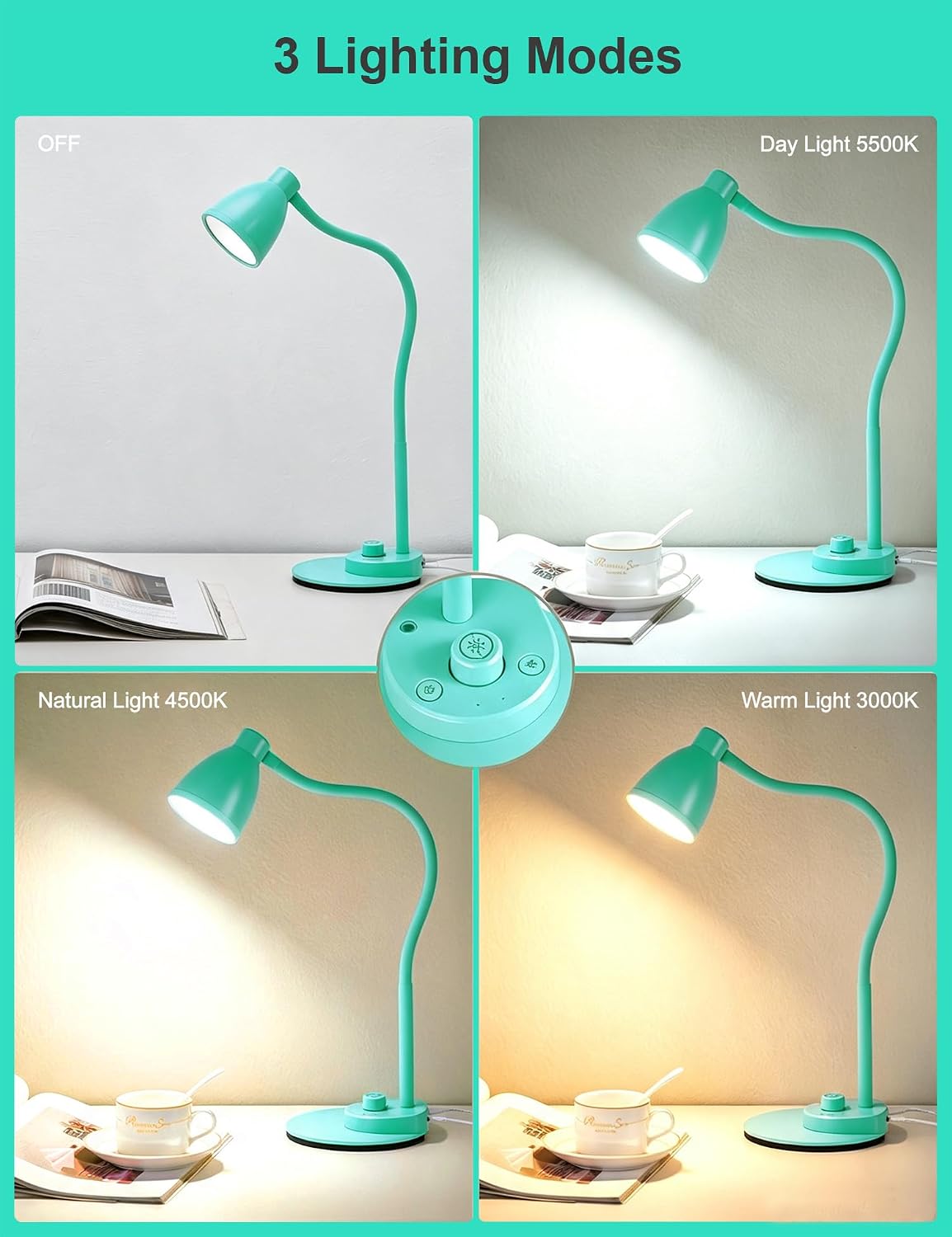 LED Desk Lamp with USB Charging Port 3 Color Modes Dimmable, Black