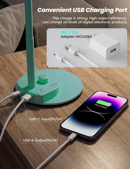 LED Desk Lamp with USB Charging Port 3 Color Modes Dimmable, Black