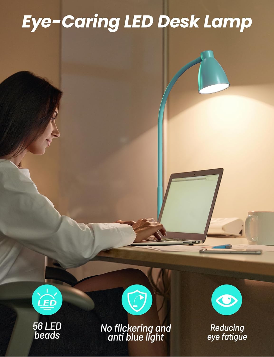 LED Desk Lamp with USB Charging Port 3 Color Modes Dimmable, Black