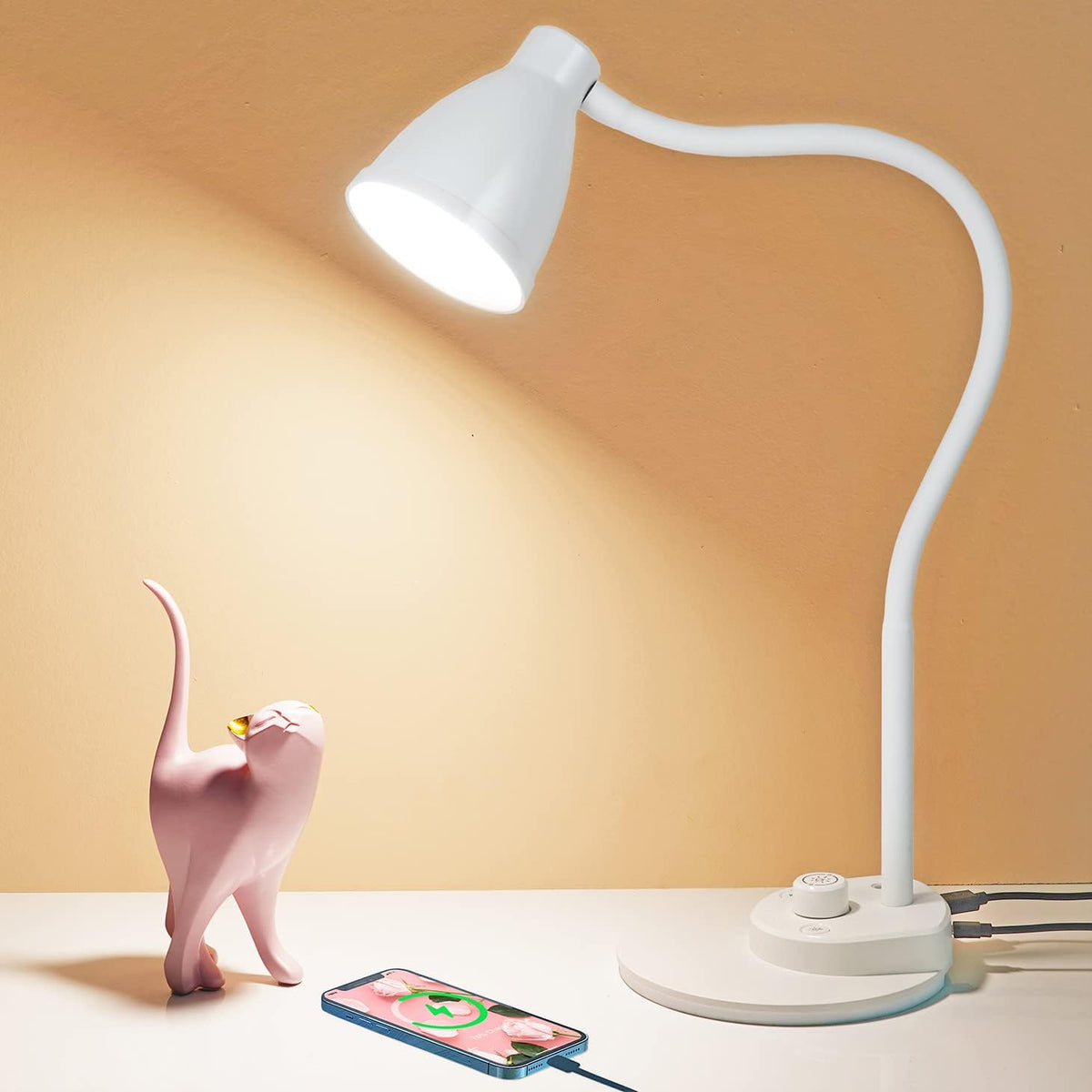 LED Desk Lamp with USB Charging Port 3 Color Modes Dimmable, Black