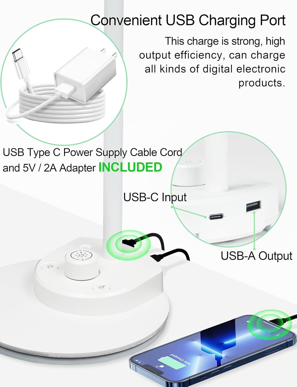 LED Desk Lamp with USB Charging Port 3 Color Modes Dimmable, Black