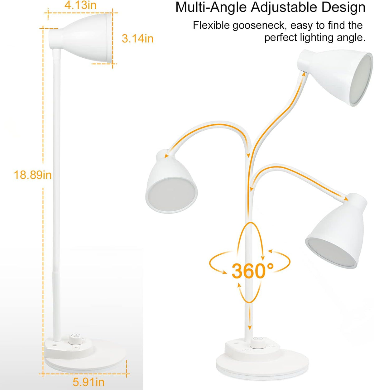 LED Desk Lamp with USB Charging Port 3 Color Modes Dimmable, Black