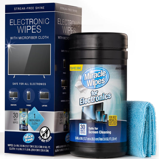 MiracleWipes for Electronics Cleaning - Screen Wipes Designed for TV, Phones, Monitors and More - Includes Microfiber Towel