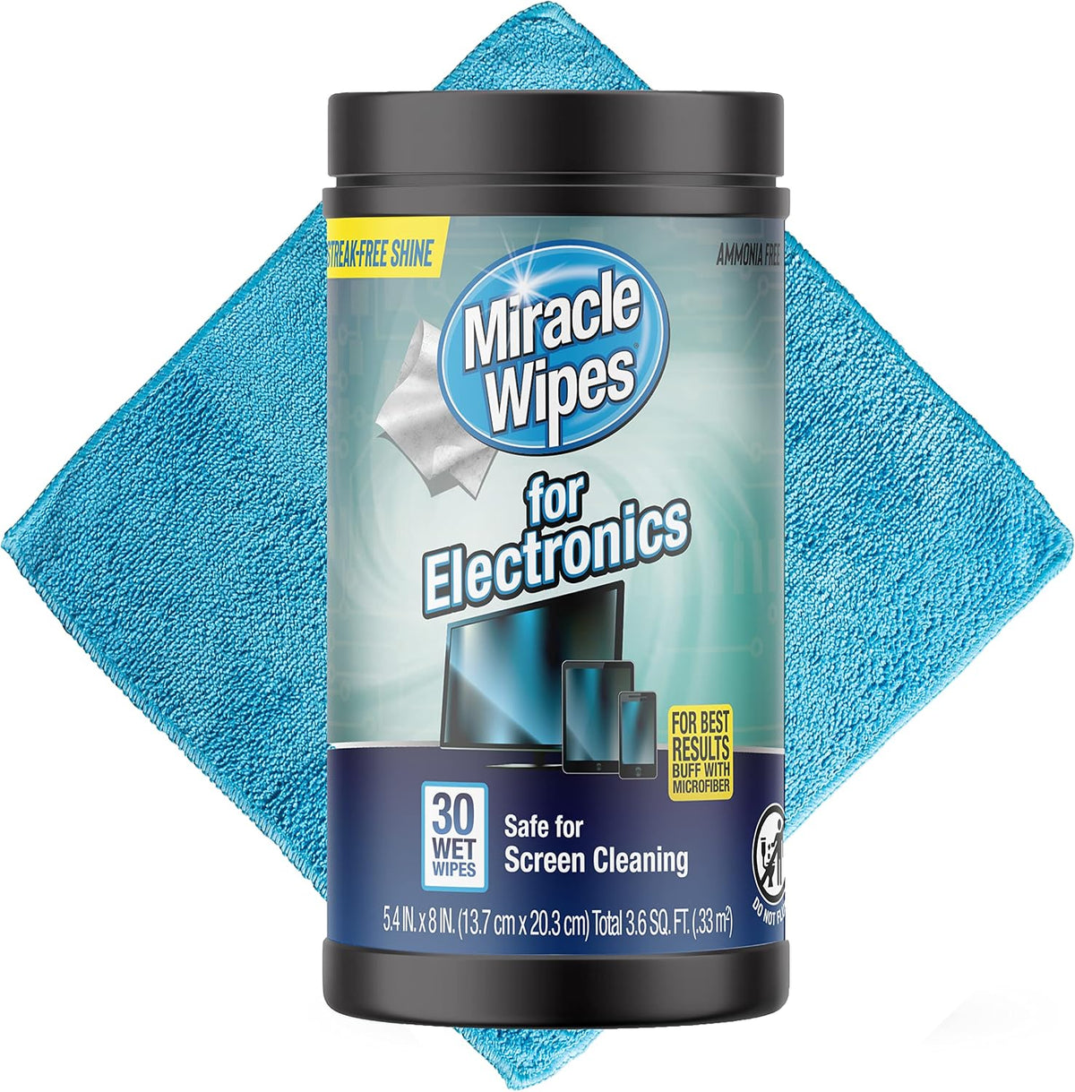 MiracleWipes for Electronics Cleaning - Screen Wipes Designed for TV, Phones, Monitors and More - Includes Microfiber Towel
