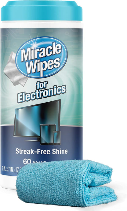 MiracleWipes for Electronics Cleaning - Screen Wipes Designed for TV, Phones, Monitors and More - Includes Microfiber Towel