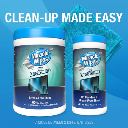 MiracleWipes for Electronics Cleaning - Screen Wipes Designed for TV, Phones, Monitors and More - Includes Microfiber Towel