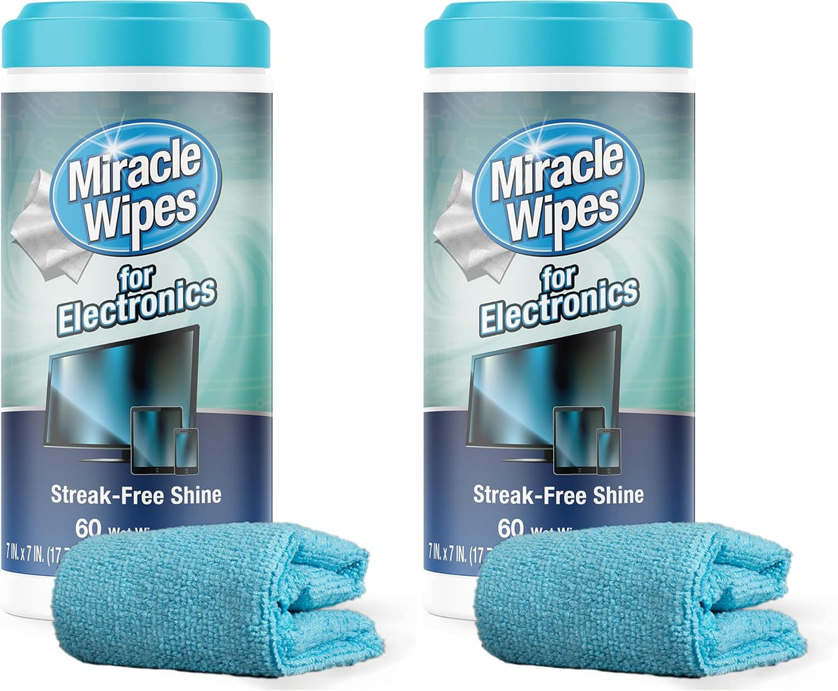MiracleWipes for Electronics Cleaning - Screen Wipes Designed for TV, Phones, Monitors and More - Includes Microfiber Towel