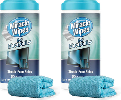 MiracleWipes for Electronics Cleaning - Screen Wipes Designed for TV, Phones, Monitors and More - Includes Microfiber Towel