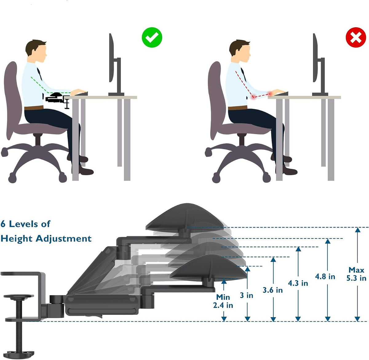 Adjustable Arm Rest for Desk, 360° Rotating & Extendable, Aluminum