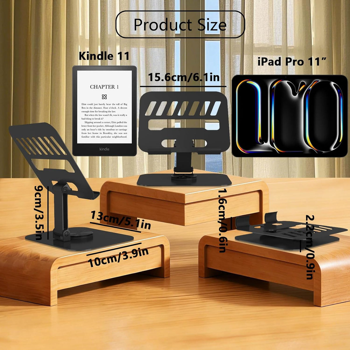 Metal Tablet Stand Holder Adjustable for iPad Kindle Tab, Black