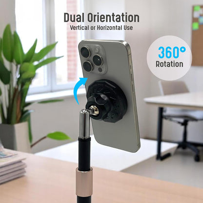 Magnetic Fast-Charging Desk Phone Stand (Adjustable Height) Compatible with MagSafe, Tall Wireless Charger, Heavy Metal Base (15W) Desktop iPhone Holder, Great for Office/Video Calls