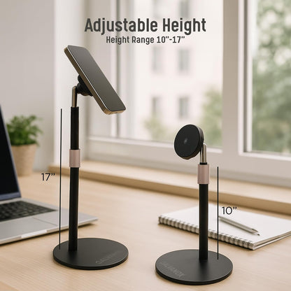 Magnetic Fast-Charging Desk Phone Stand (Adjustable Height) Compatible with MagSafe, Tall Wireless Charger, Heavy Metal Base (15W) Desktop iPhone Holder, Great for Office/Video Calls