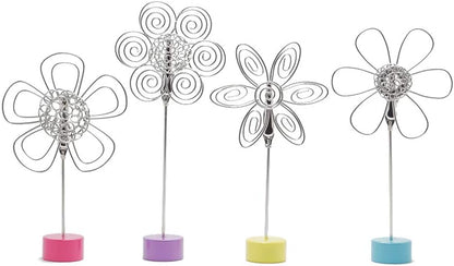 4 pcs Cute Flower Table Card Memo Holder Stand, Photo Clips Holder Desk Stand for Memo Paper Note Monmory Photo Christmas Wedding Number Card Display with Colorful Metal Base