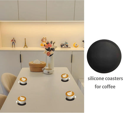 2 Pack Silicone Coasters for Drinks, Round Black Coasters with Grooved Design Cup Mat, Washable Durable Non-Slip Coasters Ideal for Coffee, Cold Drinks in the Kitchen or Bar