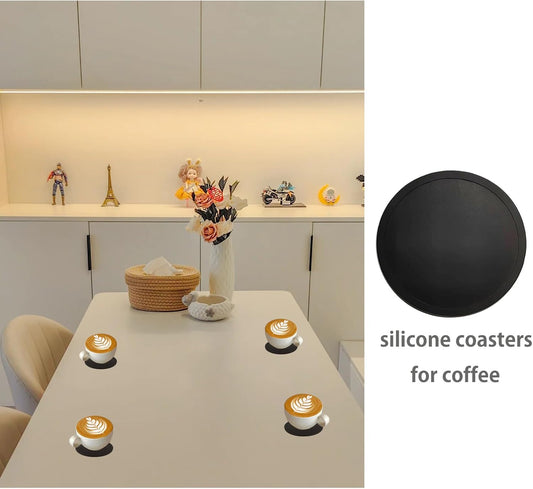 2 Pack Silicone Coasters for Drinks, Round Black Coasters with Grooved Design Cup Mat, Washable Durable Non-Slip Coasters Ideal for Coffee, Cold Drinks in the Kitchen or Bar