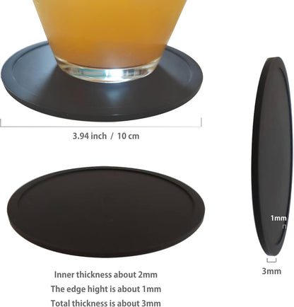2 Pack Silicone Coasters for Drinks, Round Black Coasters with Grooved Design Cup Mat, Washable Durable Non-Slip Coasters Ideal for Coffee, Cold Drinks in the Kitchen or Bar