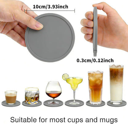 2 Pack Silicone Coasters for Drinks, Round Black Coasters with Grooved Design Cup Mat, Washable Durable Non-Slip Coasters Ideal for Coffee, Cold Drinks in the Kitchen or Bar