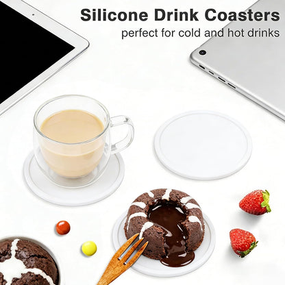 2 Pack Silicone Coasters for Drinks, Round Black Coasters with Grooved Design Cup Mat, Washable Durable Non-Slip Coasters Ideal for Coffee, Cold Drinks in the Kitchen or Bar