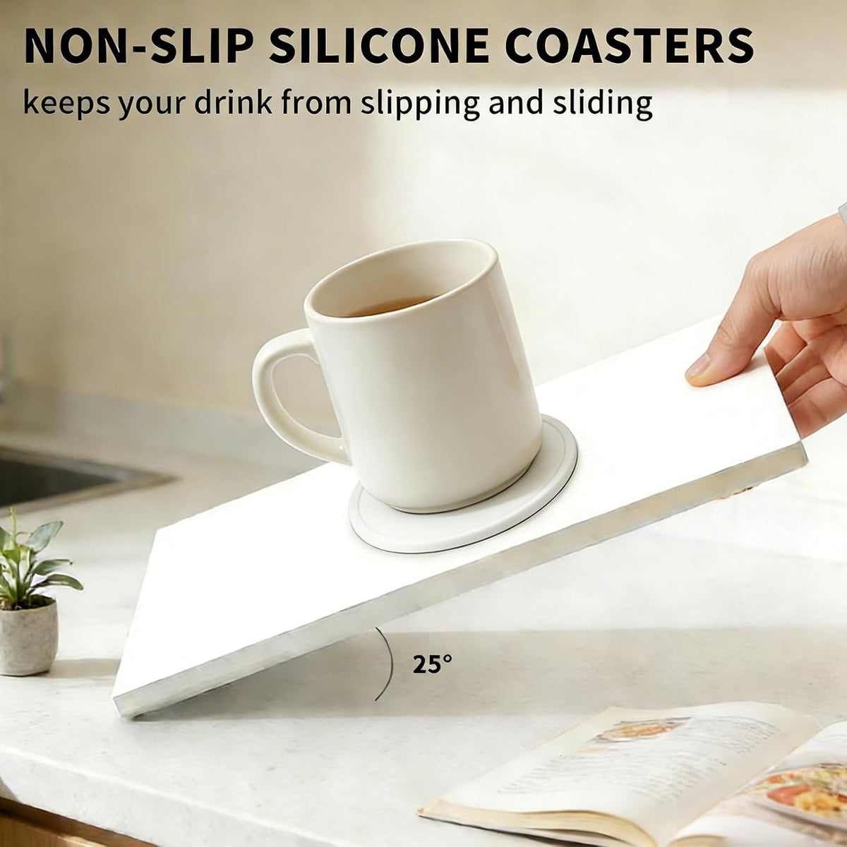 2 Pack Silicone Coasters for Drinks, Round Black Coasters with Grooved Design Cup Mat, Washable Durable Non-Slip Coasters Ideal for Coffee, Cold Drinks in the Kitchen or Bar