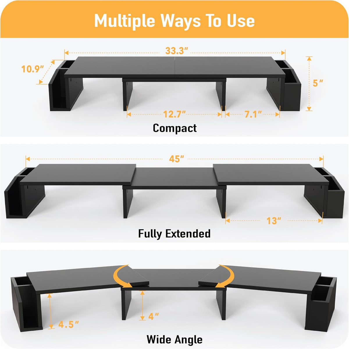 Desk Dual Monitor Stand Riser with Drawer, Black