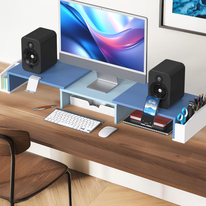 Desk Dual Monitor Stand Riser with Drawer, Black