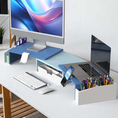 Desk Dual Monitor Stand Riser with Drawer, Black