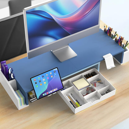 Desk Dual Monitor Stand Riser with Drawer, Black