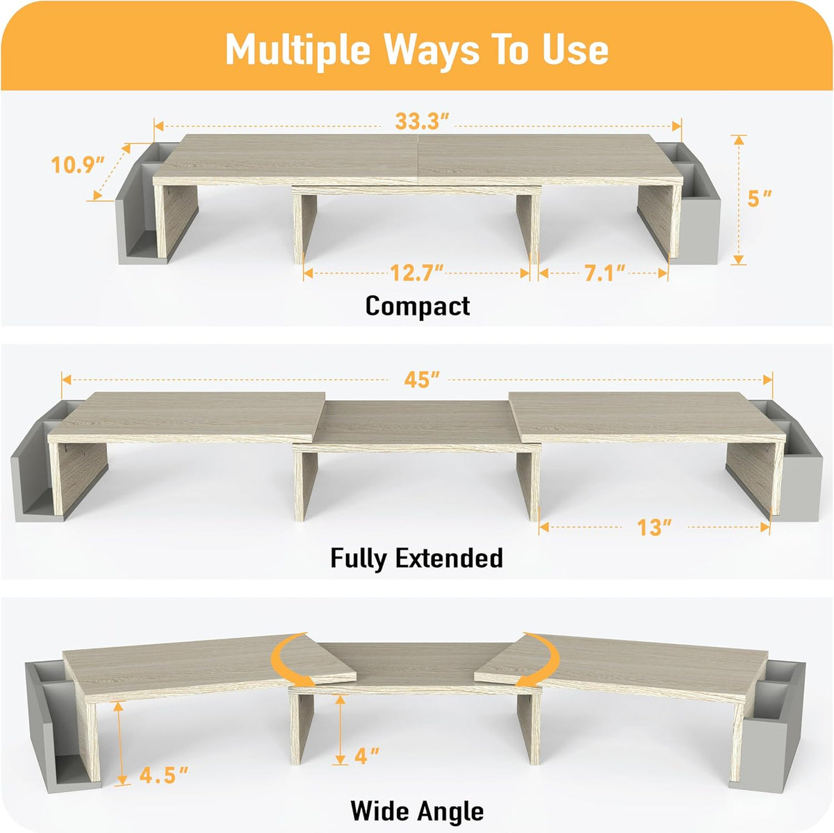 Desk Dual Monitor Stand Riser with Drawer, Black