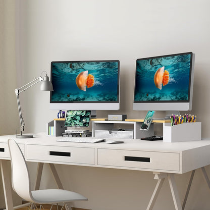 Desk Dual Monitor Stand Riser with Drawer, Black