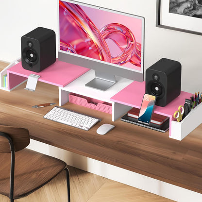 Desk Dual Monitor Stand Riser with Drawer, Black