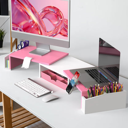 Desk Dual Monitor Stand Riser with Drawer, Black