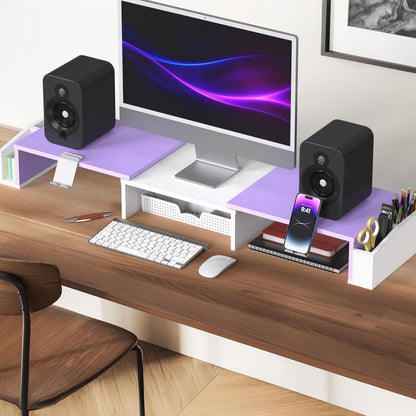 Desk Dual Monitor Stand Riser with Drawer, Black